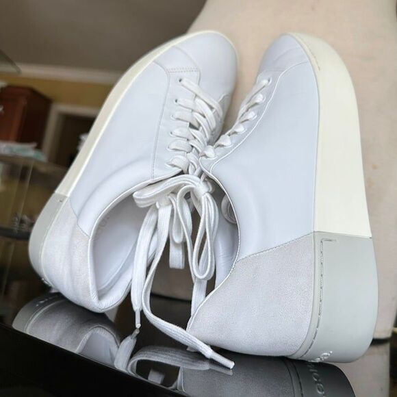VINCE Bensley Leather & Suede 2 Toned Lace Up Platform Sneakers White Gray 9.5 - Picture 6 of 16